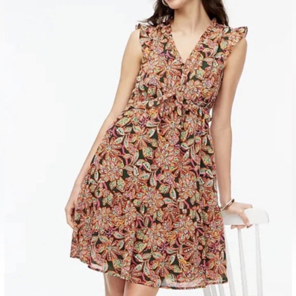 J Crew Ruffle V Neck Mini Dress